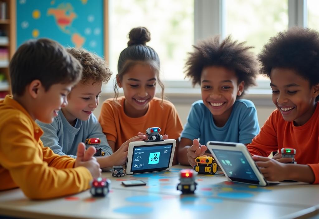 Estudiantes resolviendo problemas matemáticos con robótica gamificada